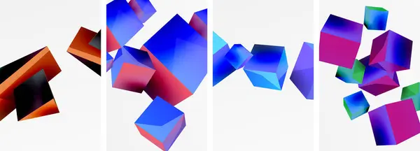 Vliegende Vormen Kubussen Andere Geometrische Elementen Achtergrond Ontwerp Voor Behang — Stockvector