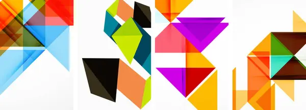 カラフルな三角形のポスターカバーテンプレートの背景のセット バナー カード ブックイラスト ランディングページのためのベクトルイラスト — ストックベクタ