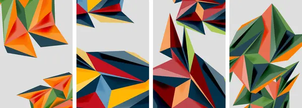 一套马赛克三角形图案抽象海报 用于墙纸 书刊插图 登陆页的矢量图解 — 图库矢量图片