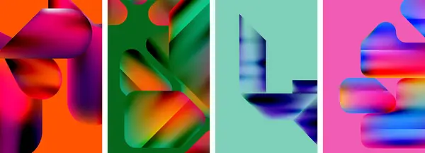 Ensemble Affiches Géométriques Colorées Formes Rondes Cercles Aux Dégradés Couleurs — Image vectorielle