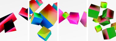 Duvar kağıdı, kartvizit, kapak, poster, afiş, broşür, başlık, web sitesi için 3d küp ve diğer geometrik elementlerin kompozisyonu