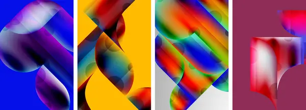 カラフルな幾何学的なポスターのセット 流動色の勾配が付いている円形および円 カバー ポスター パンフレット ヘッダー ウェブサイトのための抽象的な背景 — ストックベクタ