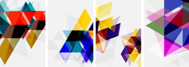 Renkli, parlak üçgenler, çeşitli renkler ve saydamlıklar. Duvar kağıdı, bayrak, arkaplan, kart, kitap illüstrasyonu için vektör illüstrasyonu, iniş sayfası