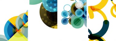 Soyut çember poster setiyle geometrik zarafet dünyası. Çemberler şekiller ve renkler senfonisiyle sarmalanır. Tasarımınız için çağdaş bir görsel ziyafet sunar.