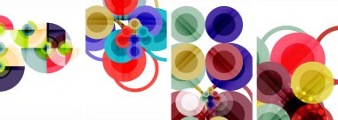 Soyut çember poster setiyle geometrik zarafet dünyası. Çemberler şekiller ve renkler senfonisiyle sarmalanır. Tasarımınız için çağdaş bir görsel ziyafet sunar.