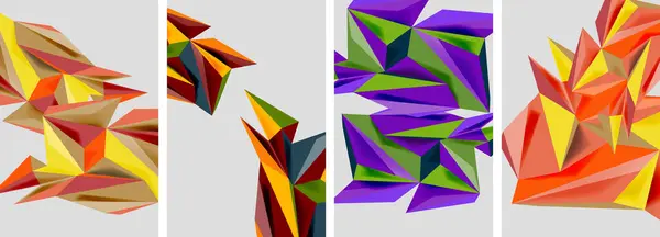 Ensemble Affiches Abstraites Motif Triangle Mosaïque Illustration Vectorielle Pour Papier — Image vectorielle