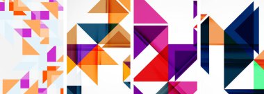 Renkli üçgen poster kapağı şablonu seti. Duvar kağıdı, bayrak, arkaplan, kart, kitap illüstrasyonu için vektör illüstrasyonu, iniş sayfası