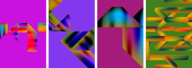 Renkli geometrik posterler, yuvarlak şekiller ve sıvı renk eğimli daireler. Duvar kağıdı, kartvizit, kapak, poster, afiş, broşür, başlık, web sitesi için soyut arkaplan