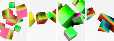 Duvar kağıdı, kartvizit, kapak, poster, afiş, broşür, başlık, web sitesi için 3D şekiller, küpler ve diğer geometrik elementlerin arka plan tasarımı