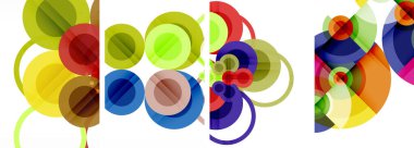 Soyut çember poster setiyle geometrik zarafet dünyası. Çemberler şekiller ve renkler senfonisiyle sarmalanır. Tasarımınız için çağdaş bir görsel ziyafet sunar.