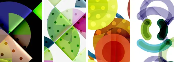 世界的几何典雅与抽象圆形海报集 圆形在各种形状和色彩的交响乐中交织在一起 为你的设计提供了当代视觉盛宴 — 图库矢量图片