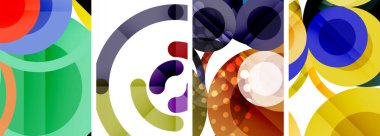 Soyut çember poster setiyle geometrik zarafet dünyası. Çemberler şekiller ve renkler senfonisiyle sarmalanır. Tasarımınız için çağdaş bir görsel ziyafet sunar.