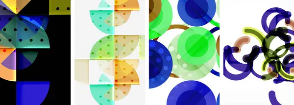 迷人的几何抽象海报 迷人的圆圈集 每一个设计一个和谐的形式和颜色的混合 用现代的视觉艺术提升你的设计 — 图库矢量图片