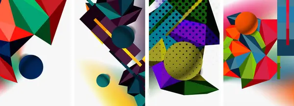 Sada Geometrické Abstraktní Kompozice Kuličkami Trojúhelníky Vektorová Ilustrace Pro Tapetu — Stockový vektor