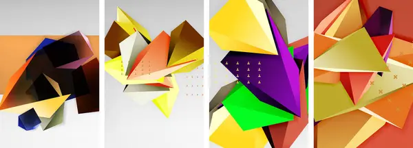 Trendy Low Poly Triangle Shapes Other Geometric Elements Background Designs — Stock Vector