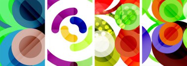 Etkileyici geometrik soyut posterler. Büyüleyici daireler, her bir dizayn şekil ve rengin uyumlu bir karışımı. Tasarımınızı modern, görsel olarak çarpıcı sanatla yükseltin