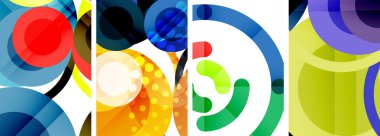 Soyut çember poster setiyle geometrik zarafet dünyası. Çemberler şekiller ve renkler senfonisiyle sarmalanır. Tasarımınız için çağdaş bir görsel ziyafet sunar.