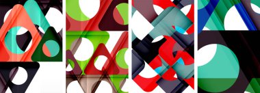 Çekici üçgenler içeren soyut arkaplan seti. Geometri ve stilin uyumlu karışımı, bu tasarımlar modern yetenekler getiriyor.