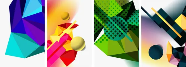 球と三角形の幾何学的抽象的な構成のセット バナー カード ブックイラスト ランディングページのためのベクトルイラスト — ストックベクタ