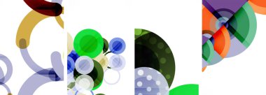 Soyut çember poster setiyle geometrik zarafet dünyası. Çemberler şekiller ve renkler senfonisiyle sarmalanır. Tasarımınız için çağdaş bir görsel ziyafet sunar.