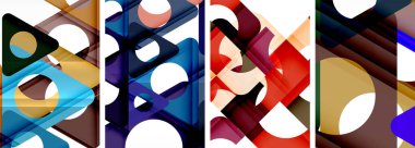 Soyut arkaplan seti, üçgenlerin dinamik etkileşimini gösteriyor. Modern tasarım ve geometrik cazibenin birleşimi