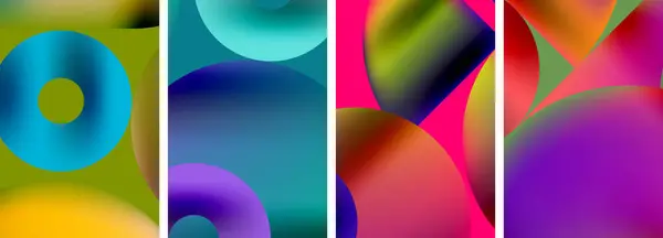 Set Kleurrijke Posters Met Ronde Geometrische Elementen Cirkels Vector Illustratie — Stockvector