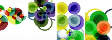 Soyut çember poster setiyle geometrik zarafet dünyası. Çemberler şekiller ve renkler senfonisiyle sarmalanır. Tasarımınız için çağdaş bir görsel ziyafet sunar.