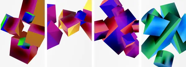 Σύνθεση Κύβων Και Άλλων Γεωμετρικών Στοιχείων Σχεδιασμό Φόντου Για Ταπετσαρία — Διανυσματικό Αρχείο