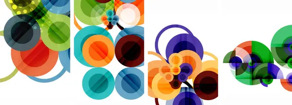 Afișe Abstracte Geometrice Fermecătoare Set Fascinant Cercuri Fiecare Design Amestec — Vector de stoc