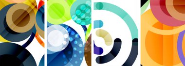 Etkileyici geometrik soyut posterler. Büyüleyici daireler, her bir dizayn şekil ve rengin uyumlu bir karışımı. Tasarımınızı modern, görsel olarak çarpıcı sanatla yükseltin