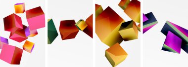 Duvar kağıdı, kartvizit, kapak, poster, afiş, broşür, başlık, web sitesi için 3D şekiller, küpler ve diğer geometrik elementlerin arka plan tasarımı