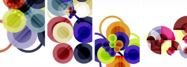 Soyut çember poster setiyle geometrik zarafet dünyası. Çemberler şekiller ve renkler senfonisiyle sarmalanır. Tasarımınız için çağdaş bir görsel ziyafet sunar.