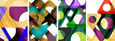 Çekici üçgenler içeren soyut arkaplan seti. Geometri ve stilin uyumlu karışımı, bu tasarımlar modern yetenekler getiriyor.