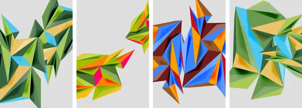 Conjunto Cartazes Abstratos Padrão Triângulo Mosaico Ilustração Vetorial Para Papel — Vetor de Stock