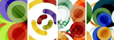 Soyut çember poster setiyle geometrik zarafet dünyası. Çemberler şekiller ve renkler senfonisiyle sarmalanır. Tasarımınız için çağdaş bir görsel ziyafet sunar.