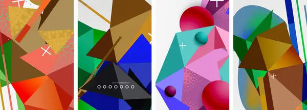 Elemen Geometris Dalam Set Poster Abstrak Ilustrasi Vektor Untuk Wallpaper - Stok Vektor