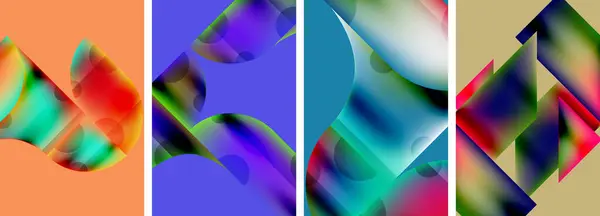 Uppsättning Färgglada Geometriska Affischer Runda Former Och Cirklar Med Flytande — Stock vektor