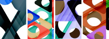 Soyut arkaplan seti, üçgenlerin dinamik etkileşimini gösteriyor. Modern tasarım ve geometrik cazibenin birleşimi