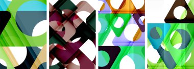 Soyut arkaplan seti, üçgenlerin dinamik etkileşimini gösteriyor. Modern tasarım ve geometrik cazibenin birleşimi