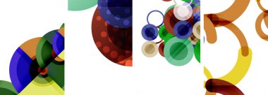 Soyut çember poster setiyle geometrik zarafet dünyası. Çemberler şekiller ve renkler senfonisiyle sarmalanır. Tasarımınız için çağdaş bir görsel ziyafet sunar.