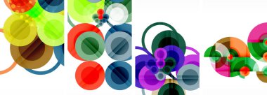 Soyut çember poster setiyle geometrik zarafet dünyası. Çemberler şekiller ve renkler senfonisiyle sarmalanır. Tasarımınız için çağdaş bir görsel ziyafet sunar.