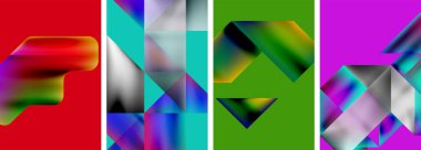 Renkli geometrik posterler, yuvarlak şekiller ve sıvı renk eğimli daireler. Duvar kağıdı, kartvizit, kapak, poster, afiş, broşür, başlık, web sitesi için soyut arkaplan