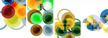 Etkileyici geometrik soyut posterler. Büyüleyici daireler, her bir dizayn şekil ve rengin uyumlu bir karışımı. Tasarımınızı modern, görsel olarak çarpıcı sanatla yükseltin