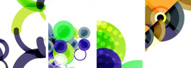 Soyut çember poster setiyle geometrik zarafet dünyası. Çemberler şekiller ve renkler senfonisiyle sarmalanır. Tasarımınız için çağdaş bir görsel ziyafet sunar.