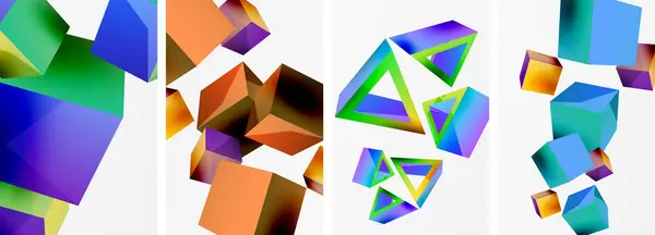 Flying Formes Cubes Autres Éléments Géométriques Conception Fond Pour Papier — Image vectorielle