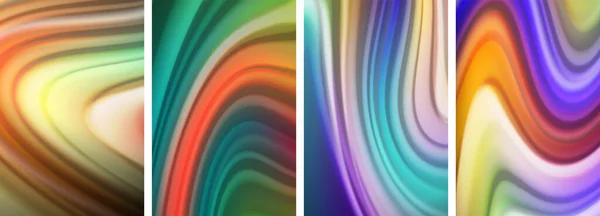 Regnbågens Färg Vätska Wave Linjer Affisch Set För Tapeter Visitkort — Stock vektor
