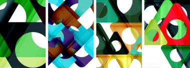 Soyut arkaplan seti, üçgenlerin dinamik etkileşimini gösteriyor. Modern tasarım ve geometrik cazibenin birleşimi