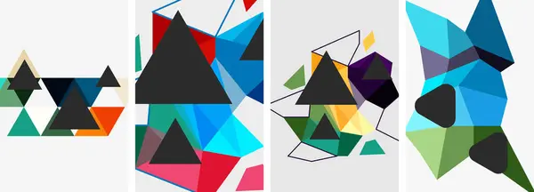 三角形のポスターの背景のセット バナー カード ブックイラスト ランディングページのためのベクトルイラスト — ストックベクタ