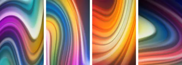Rainbow Color Liquid Wave Lines Poster Set Wallpaper Business Card — Stock Vector