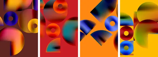 Conjunto Carteles Coloridos Con Elementos Geométricos Círculos Redondos Ilustración Vectorial — Vector de stock